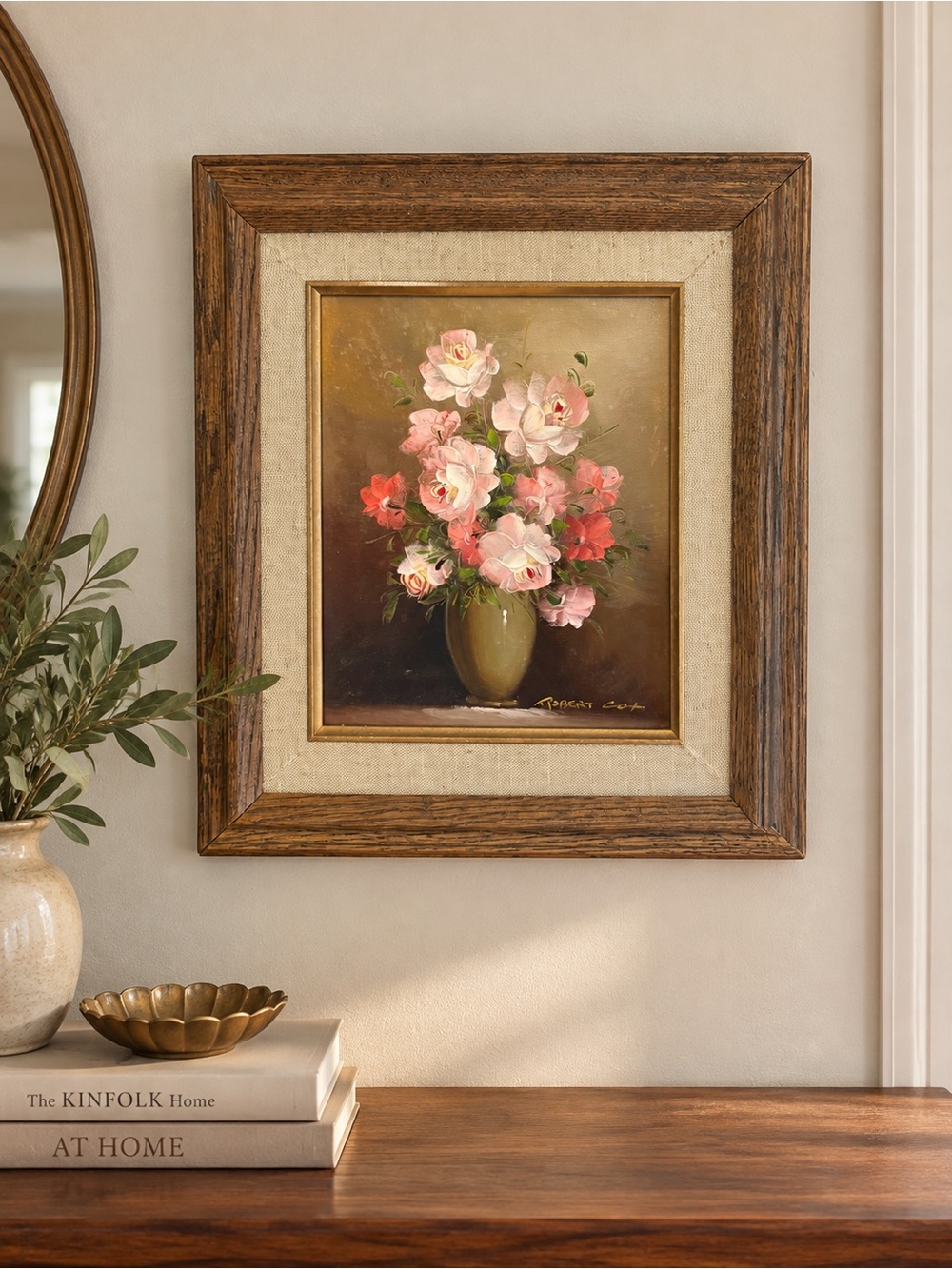 Vintage Floral Oil Painting Signed, Still Life, Wood Frame